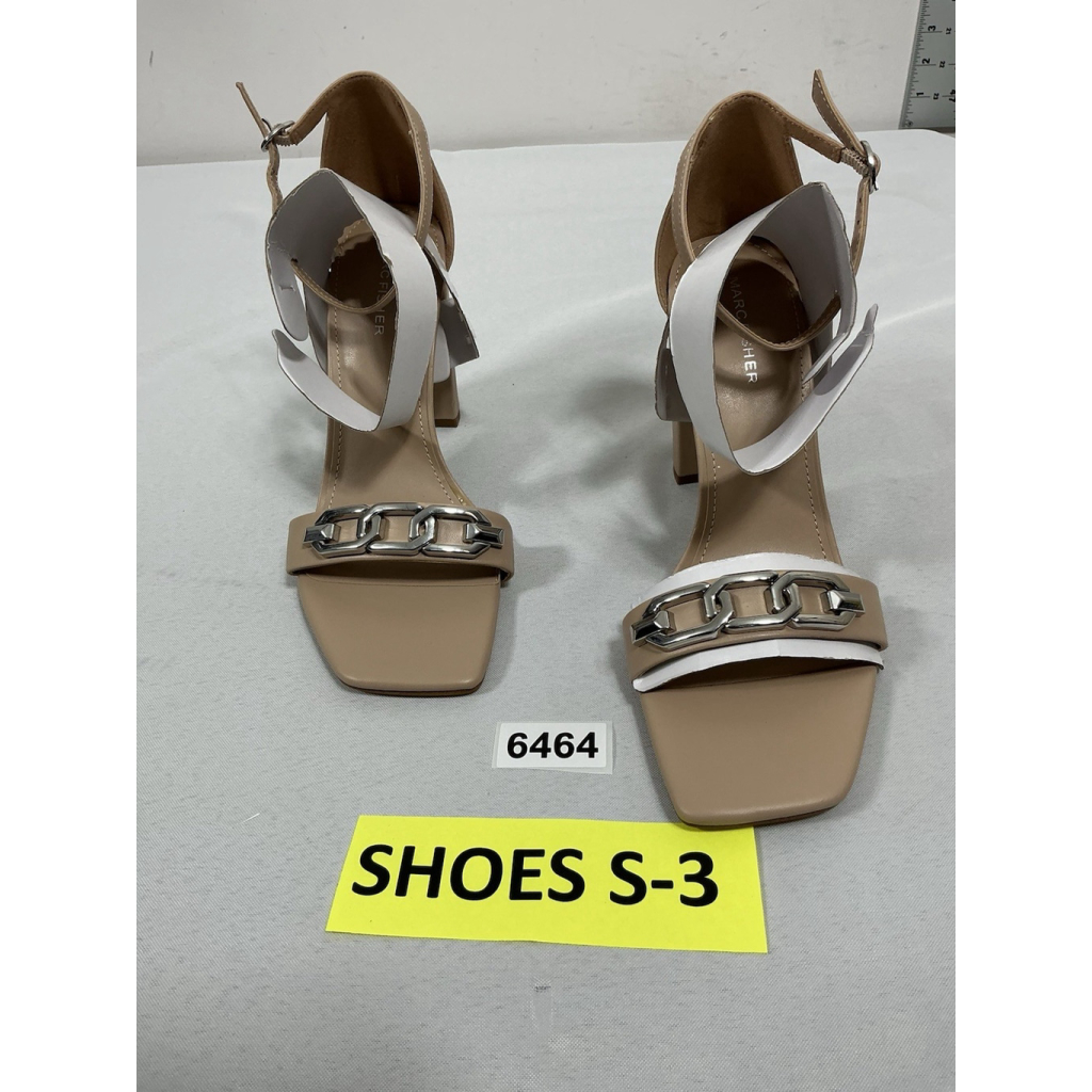Womans Nwot Marc Fisher Slipon Strappy Sandals 9.5 M Nude Open Toe Block Heel